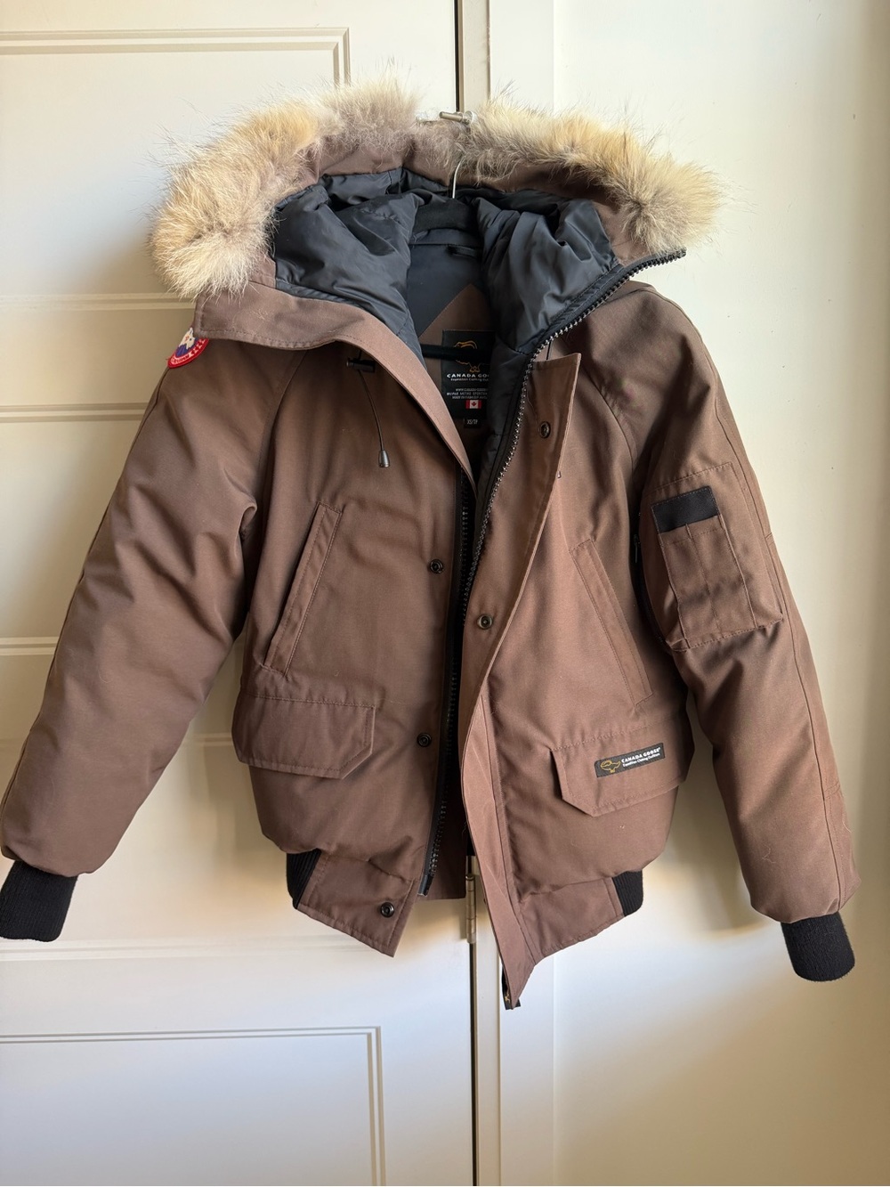 Canada Goose Brown Hooded Puffer Jacket with Fur Trim